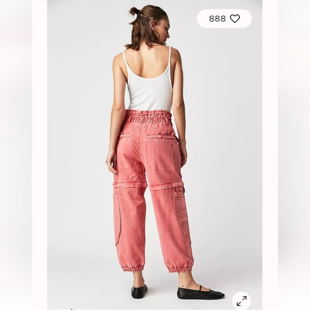 Free People Wind Drift Convertible Pants Utility Shorts Zipper Coral size L - Picture 3 of 9